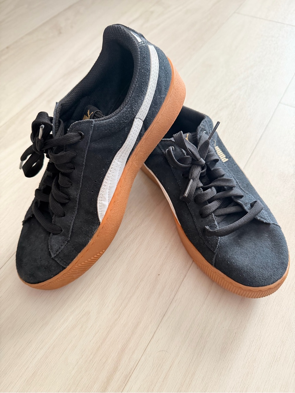 Puma Black Suede Sneakers with White Formstripe and Gum Platform - Picture 3 of 6